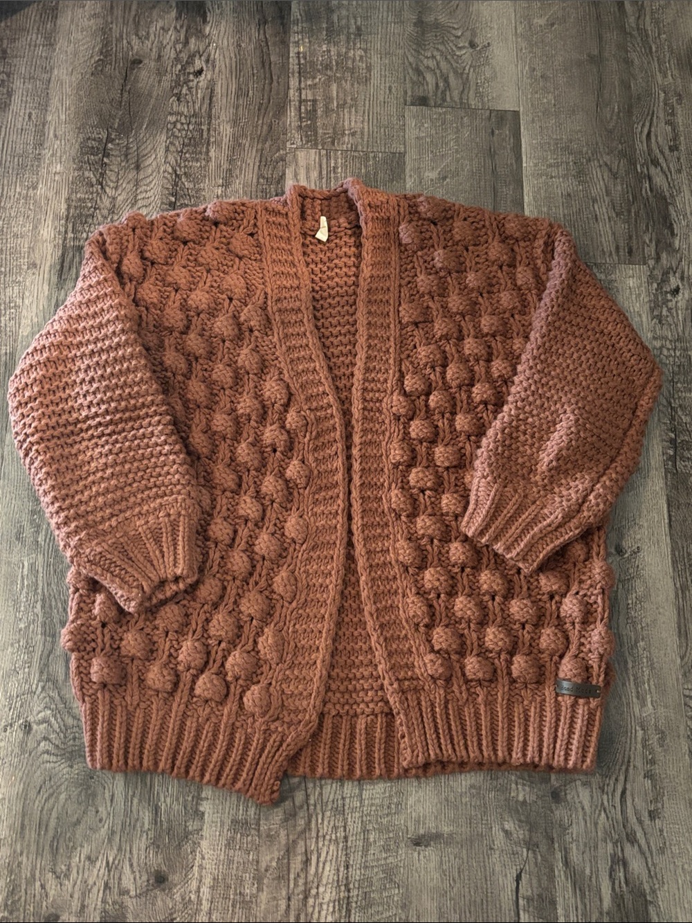 Wishlist Chunky Open Front Cardigan Sweater - Rust Brown - Size Small/Medium